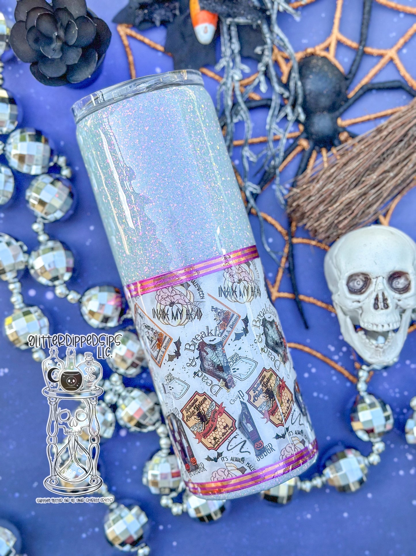 Salem Witch Book Club Glitter Tumbler