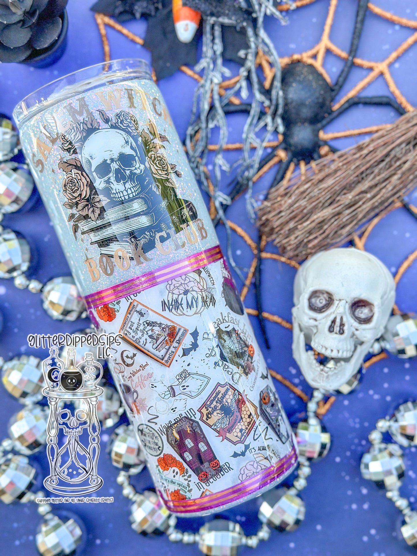 Salem Witch Book Club Glitter Tumbler