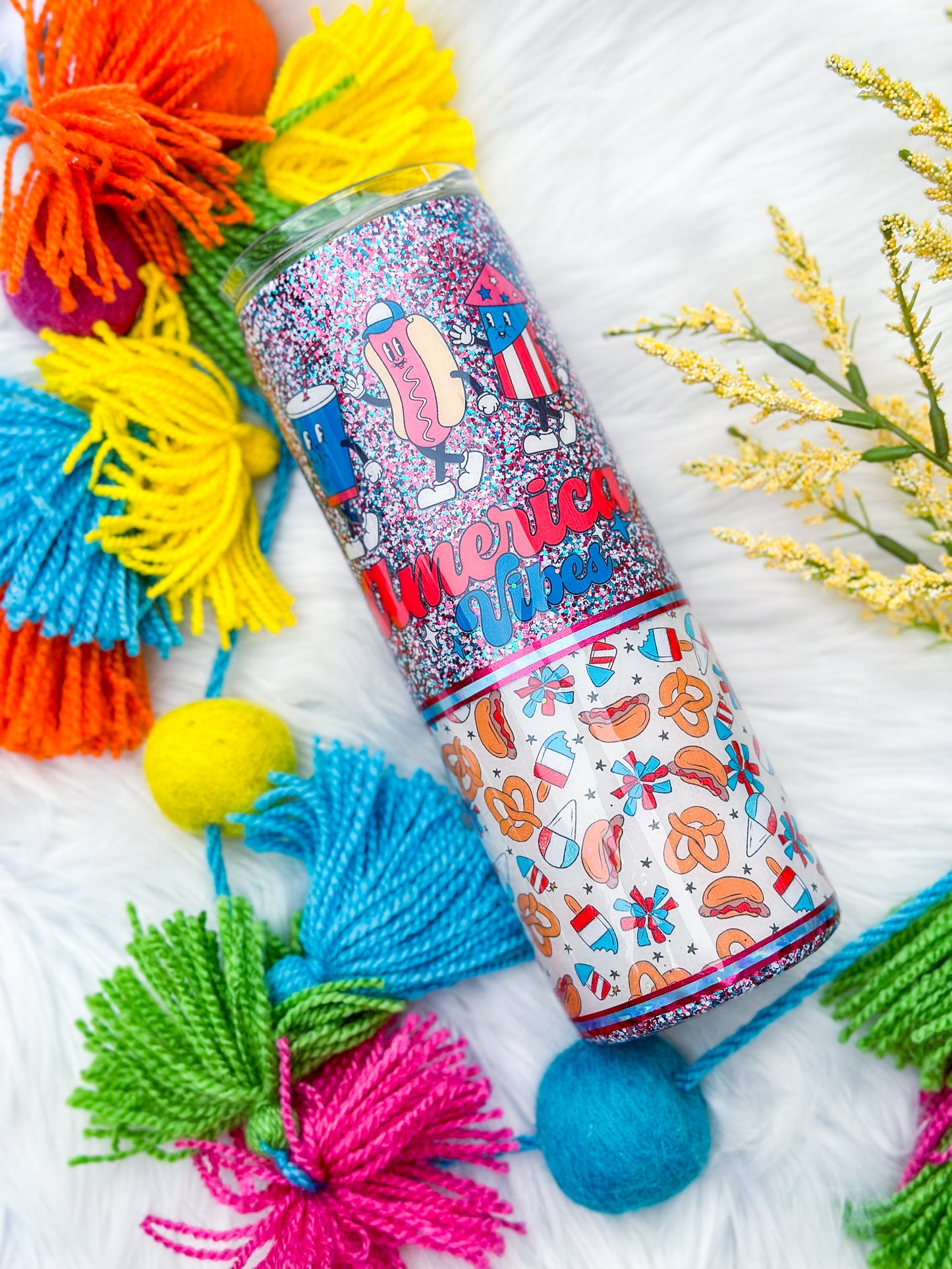 America Vibes Glitter Tumbler